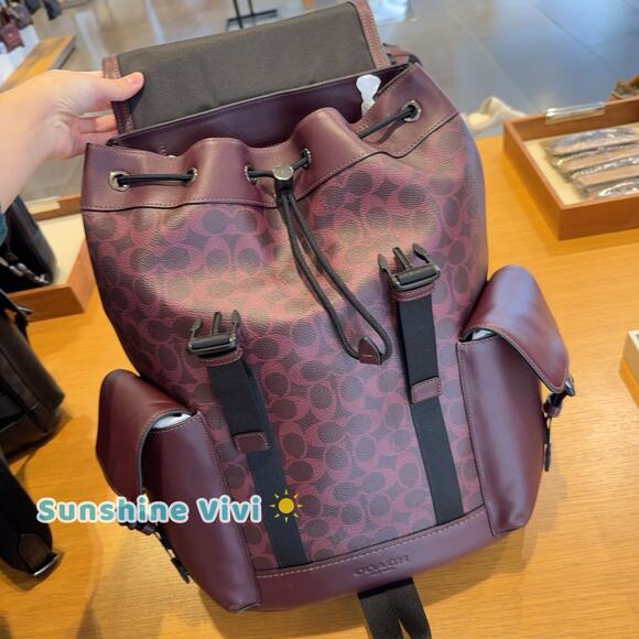 NWT COACH MEN'S Clark Backpack In Signature Canvas CCF90 BLACK CURRANT - Picture 6 of 7